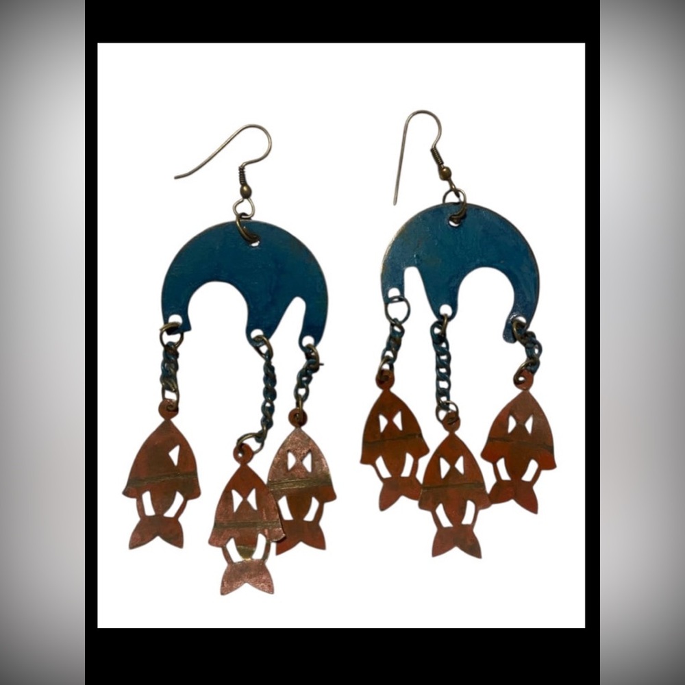 LAST CHANCE 🔥 Vintage Long Enamel Dangling Pierced Earrings #7523